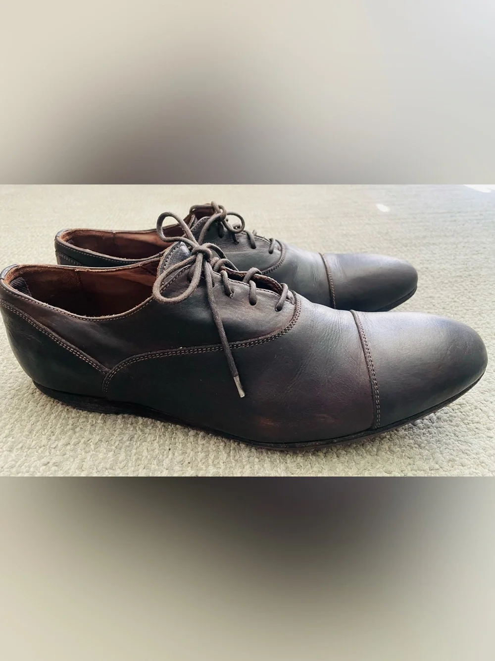 ALEXANDER McQUEEN Dark Brown Leather Cap-Toe Lace-Up Oxfords & Dust Bag- 43.5